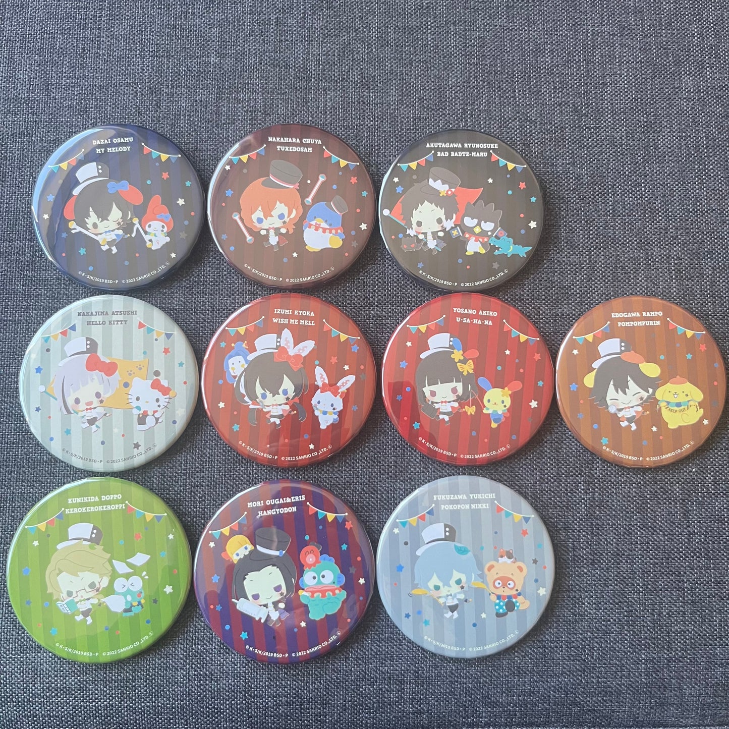 Bungou Stray Dogs x Sanrio Badges