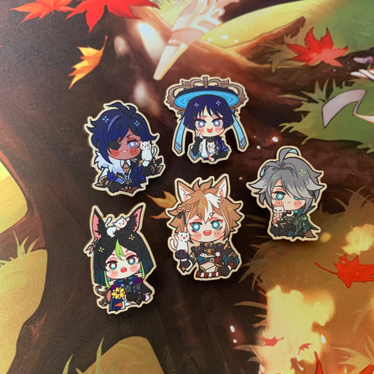 Genshin Impact Cat Companion Wooden Pins Fanmade