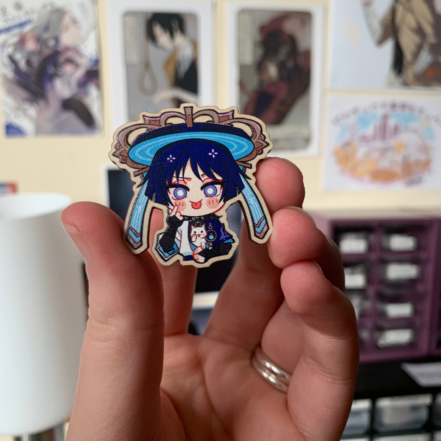 Genshin Impact Cat Companion Wooden Pins Fanmade