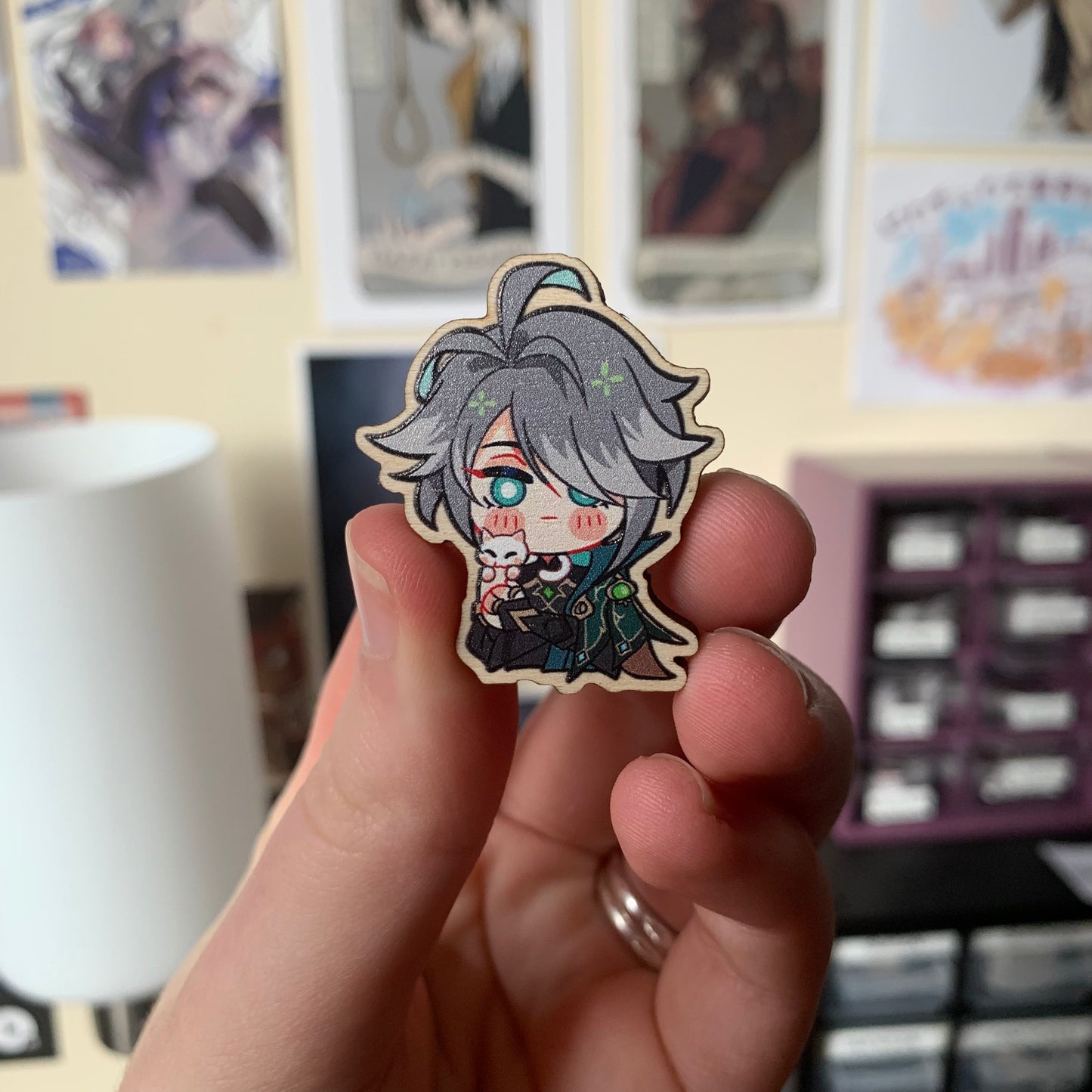 Genshin Impact Cat Companion Wooden Pins Fanmade