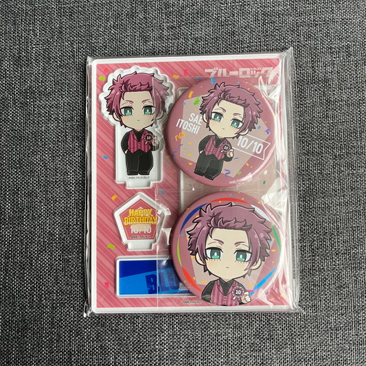 Blue Lock Sae Itoshi Birthday Goods Set (Acrylic Stand & Badges)