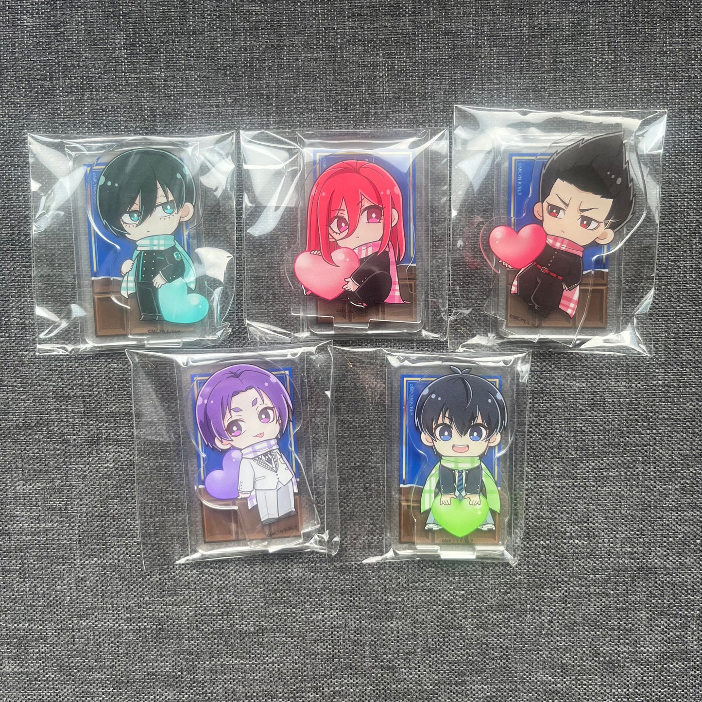Blue Lock Heart Scarf Chocolate Bar Acrylic Standees